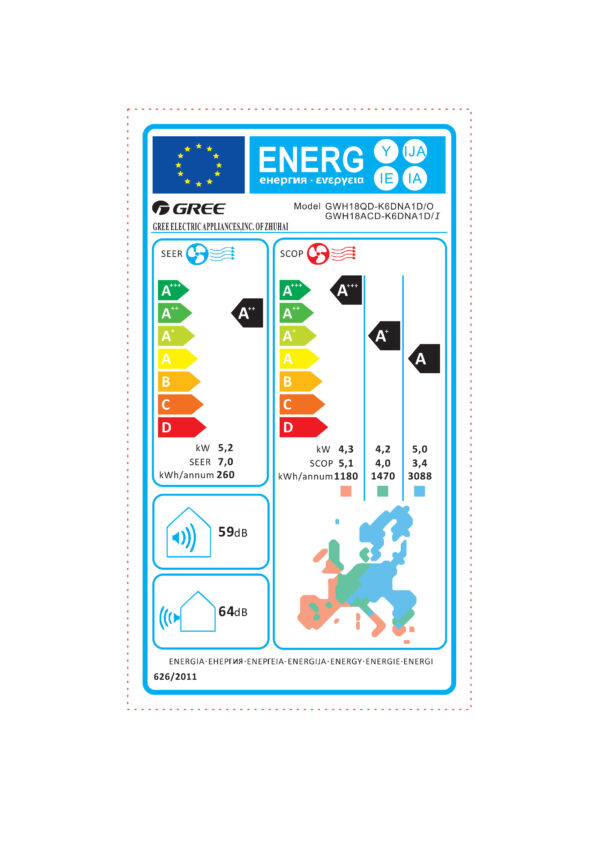 Инверторен климатик Gree GWH18AFD-K6DNA5I-I/GWH18AFD-K6DNA2I-O NORDIC WiFi - Image 2